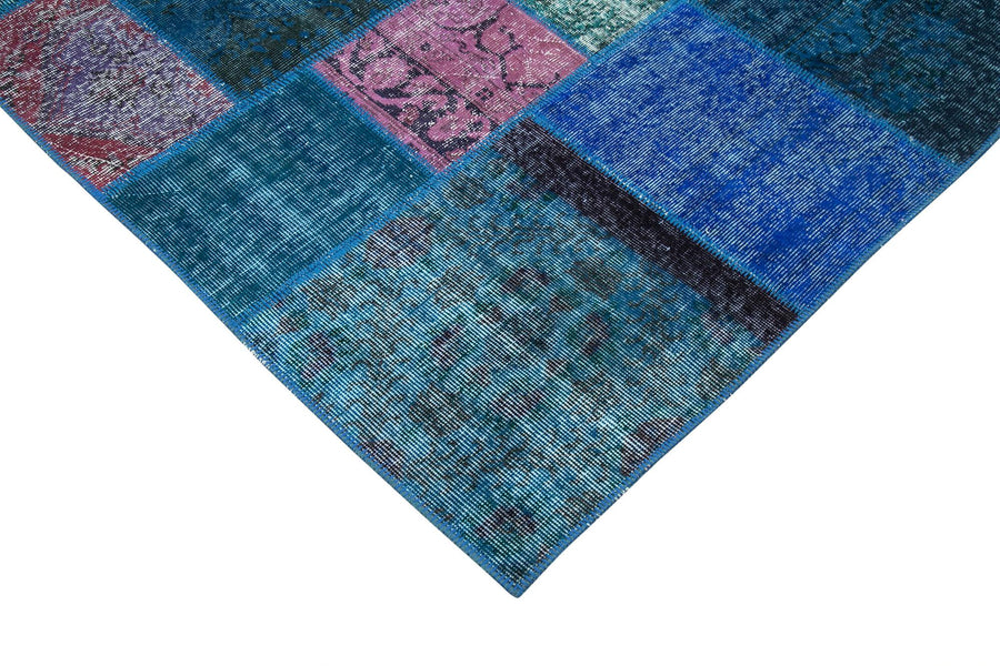 Blue Turquoise Hand-woven Wool Patchwork Rug 6 Square Meters 202x300 cm 24003 – in the living room