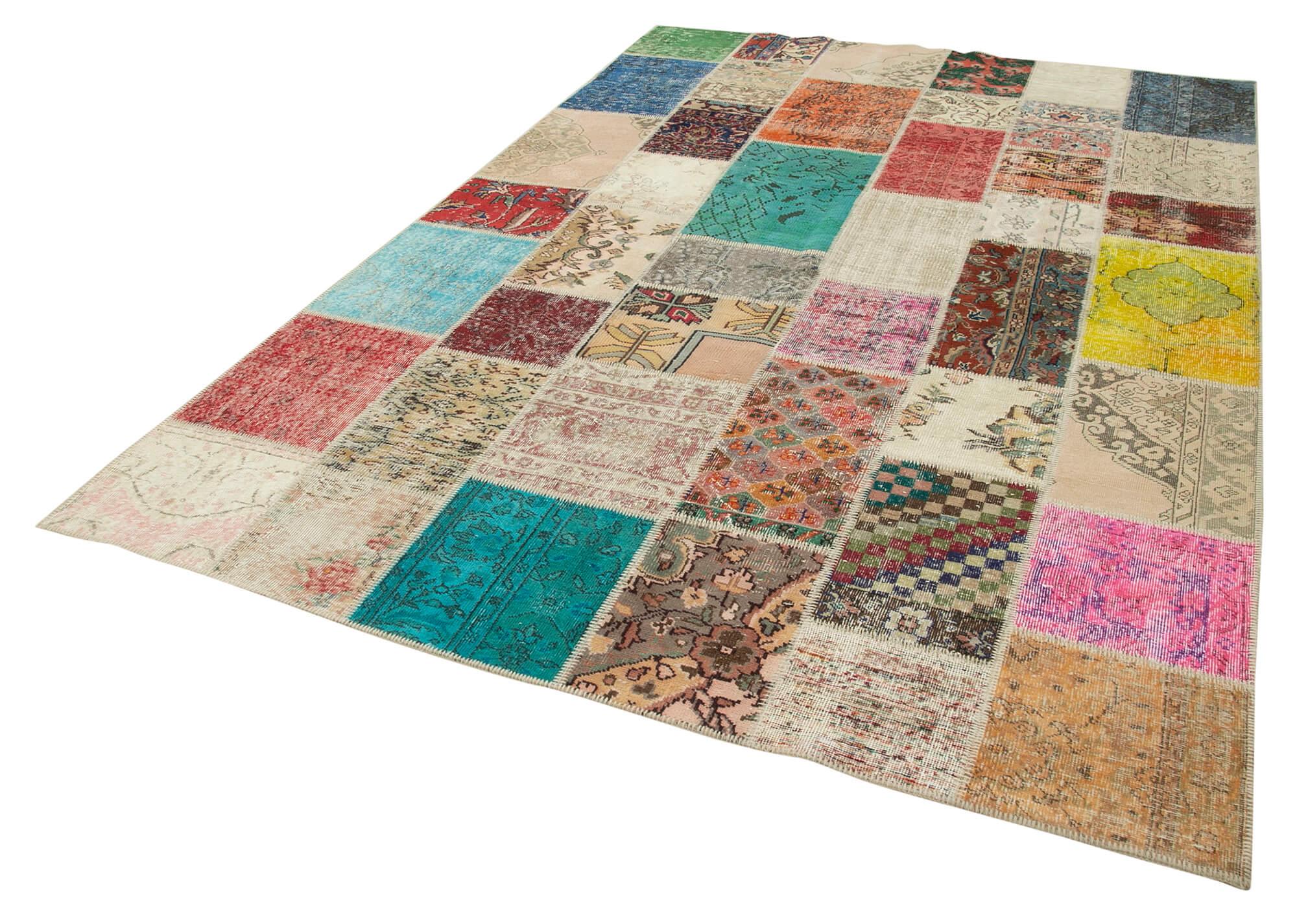 Kırk Yama Pembe Patchwork Pamuk Yün El Dokuma Halısı 205x300 Agacan
