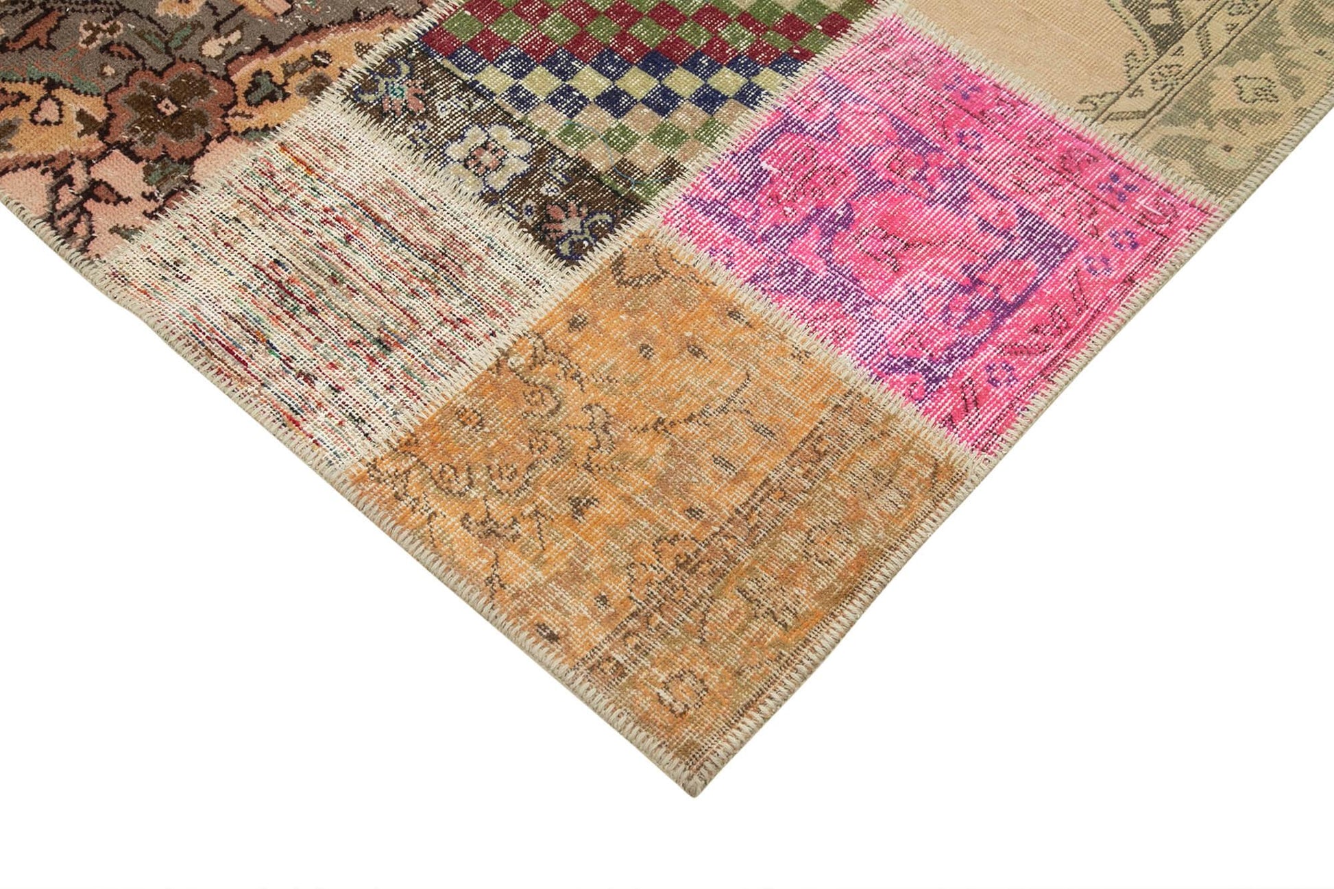 Kırk Yama Pembe Patchwork Pamuk Yün El Dokuma Halısı 205x300 Agacan