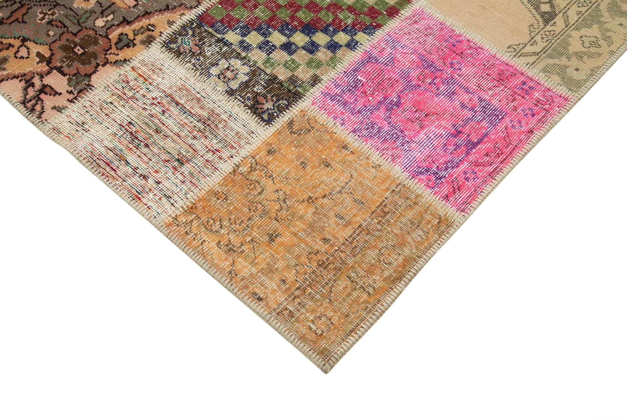 Kırk Yama Pembe Patchwork Pamuk Yün El Dokuma Halısı 205x300 Agacan