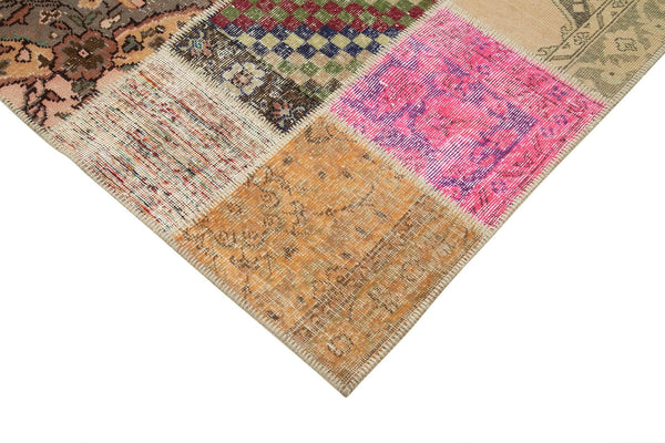 Kırk Yama Pembe Patchwork Pamuk Yün El Dokuma Halısı 205x300 Agacan