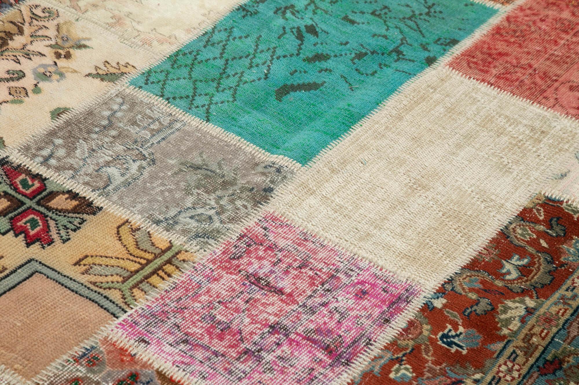 Kırk Yama Pembe Patchwork Pamuk Yün El Dokuma Halısı 205x300 Agacan