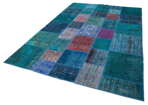 Kırk Yama Turkuaz Patchwork Pamuk Yün El Dokuma Halısı 204x300 Agacan
