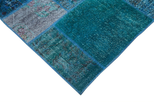 Kırk Yama Turkuaz Patchwork Pamuk Yün El Dokuma Halısı 204x300 Agacan