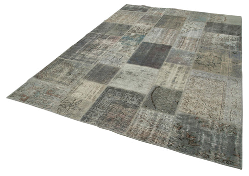 Kırk Yama Gri Patchwork Pamuk Yün El Dokuma Halısı 202x300 Agacan