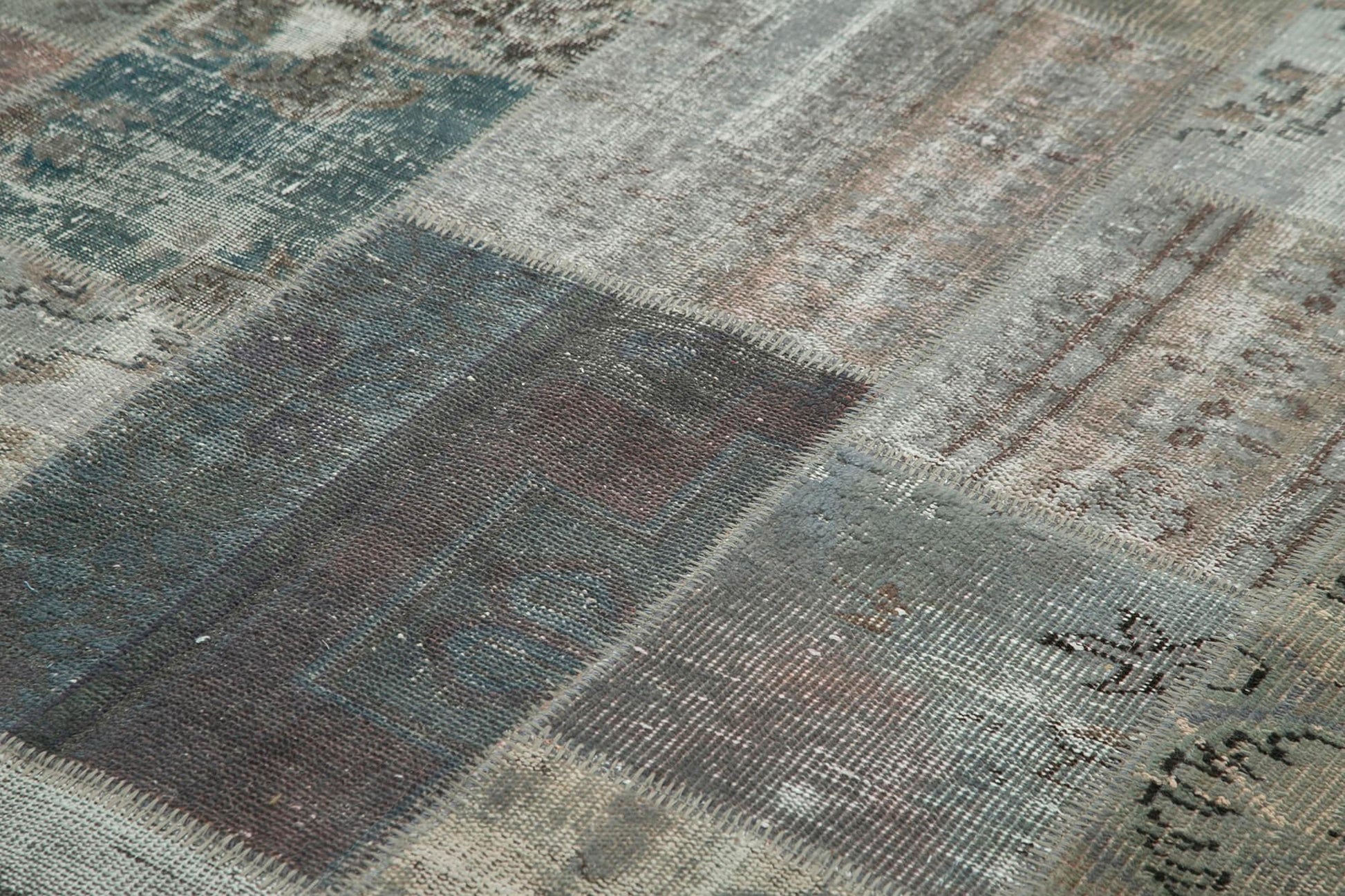 Kırk Yama Gri Patchwork Pamuk Yün El Dokuma Halısı 202x300 Agacan