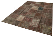 Kırk Yama Kahverengi Patchwork Pamuk Yün El Dokuma Halısı 202x298 Agacan