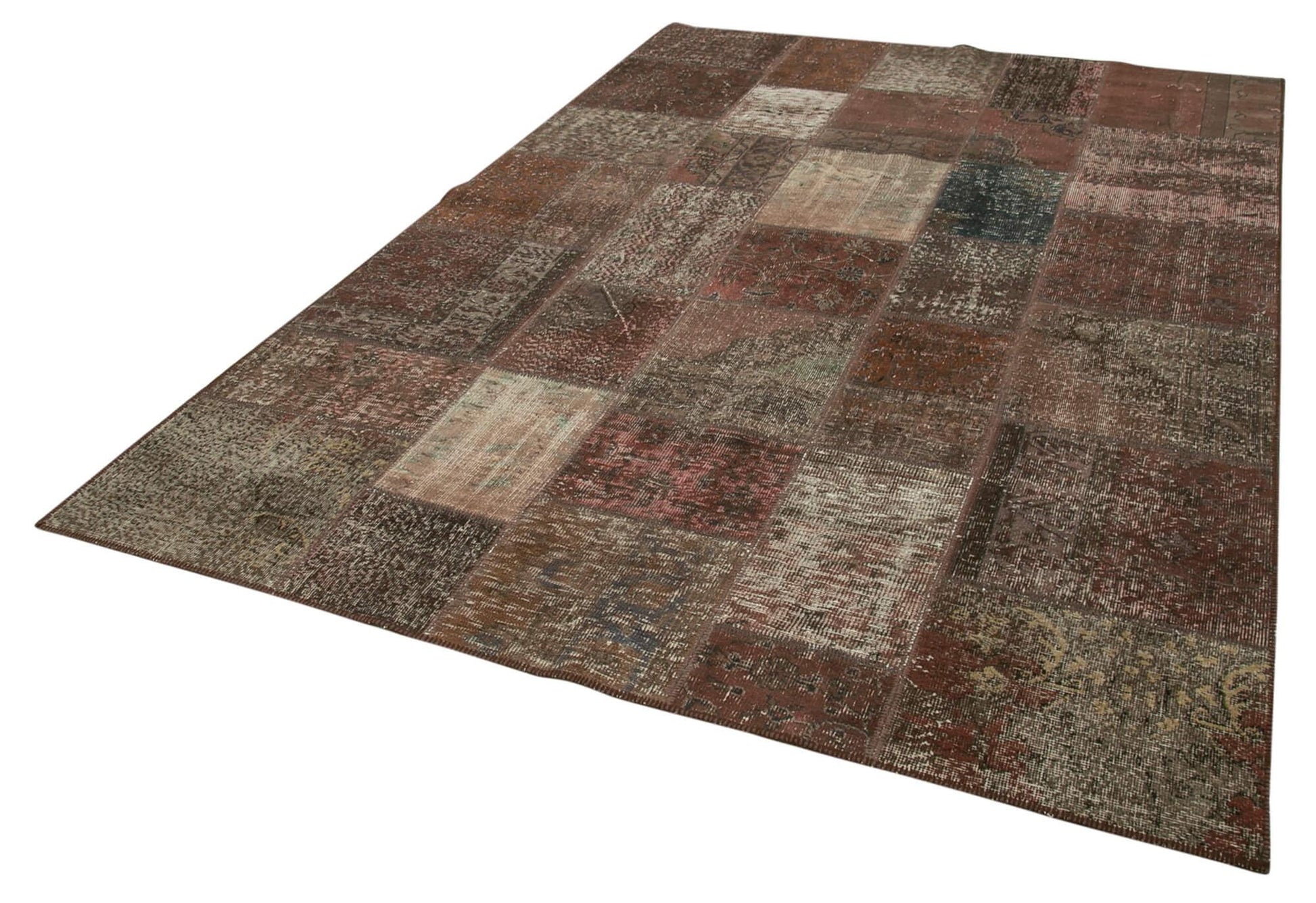Kırk Yama Kahverengi Patchwork Pamuk Yün El Dokuma Halısı 202x298 Agacan