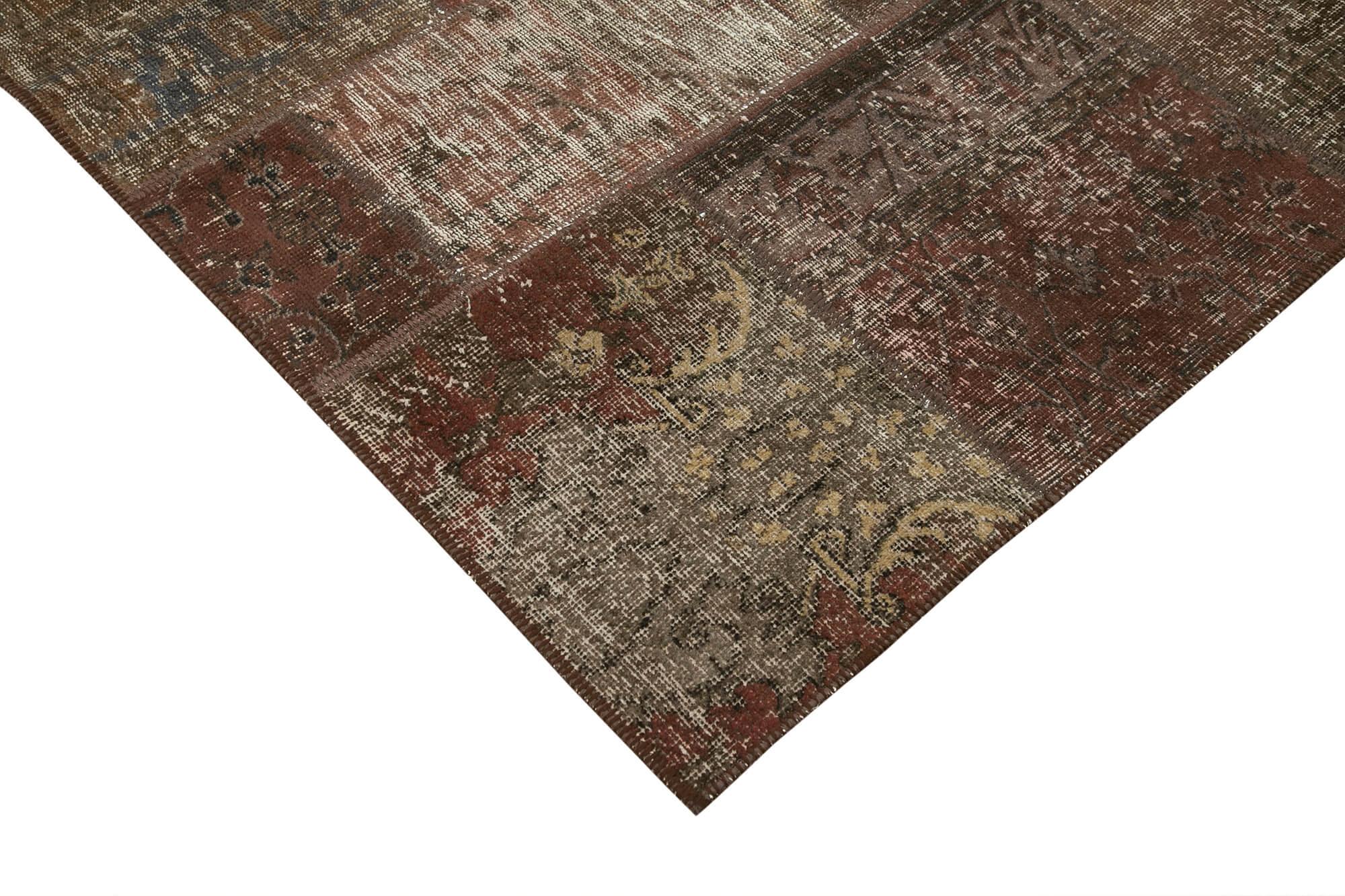 Kırk Yama Kahverengi Patchwork Pamuk Yün El Dokuma Halısı 202x298 Agacan