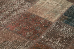 Kırk Yama Kahverengi Patchwork Pamuk Yün El Dokuma Halısı 202x298 Agacan