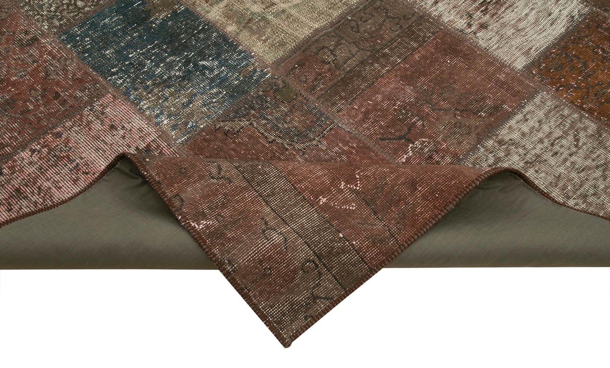 Kırk Yama Kahverengi Patchwork Pamuk Yün El Dokuma Halısı 202x298 Agacan