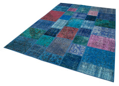 Kırk Yama Mavi Patchwork Pamuk Yün El Dokuma Halısı 203x300 Agacan