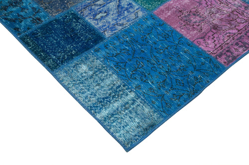 Kırk Yama Mavi Patchwork Pamuk Yün El Dokuma Halısı 203x300 Agacan