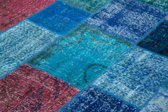 Kırk Yama Mavi Patchwork Pamuk Yün El Dokuma Halısı 203x300 Agacan