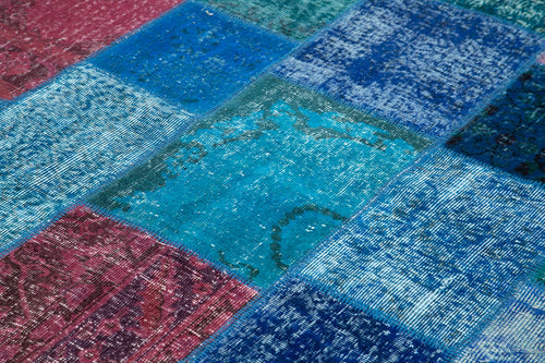 Kırk Yama Mavi Patchwork Pamuk Yün El Dokuma Halısı 203x300 Agacan