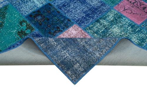 Kırk Yama Mavi Patchwork Pamuk Yün El Dokuma Halısı 203x300 Agacan