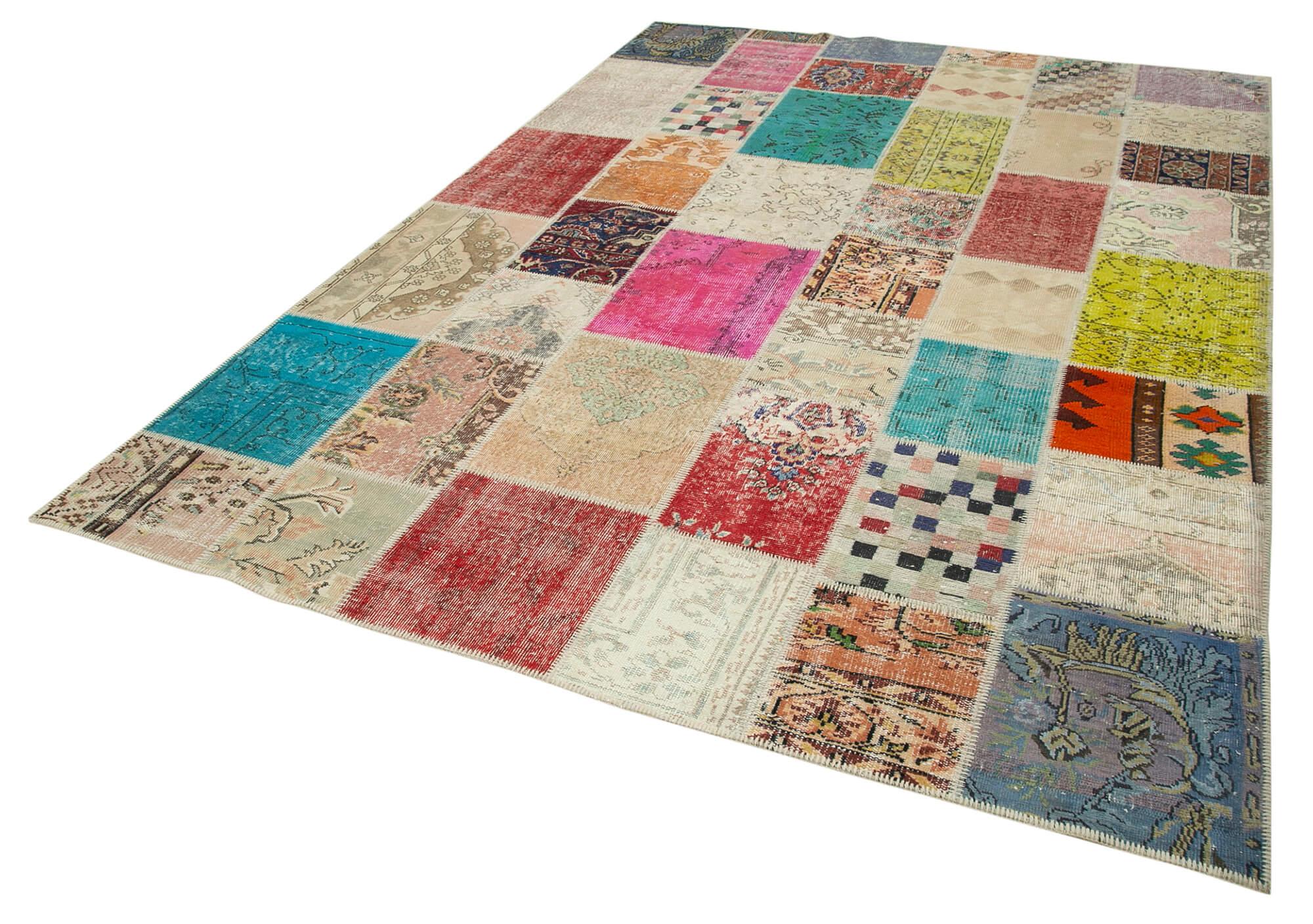Kırk Yama Pembe Patchwork Pamuk Yün El Dokuma Halısı 208x296 Agacan