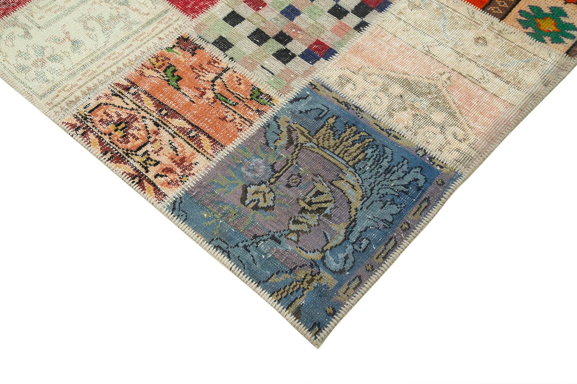Kırk Yama Pembe Patchwork Pamuk Yün El Dokuma Halısı 208x296 Agacan
