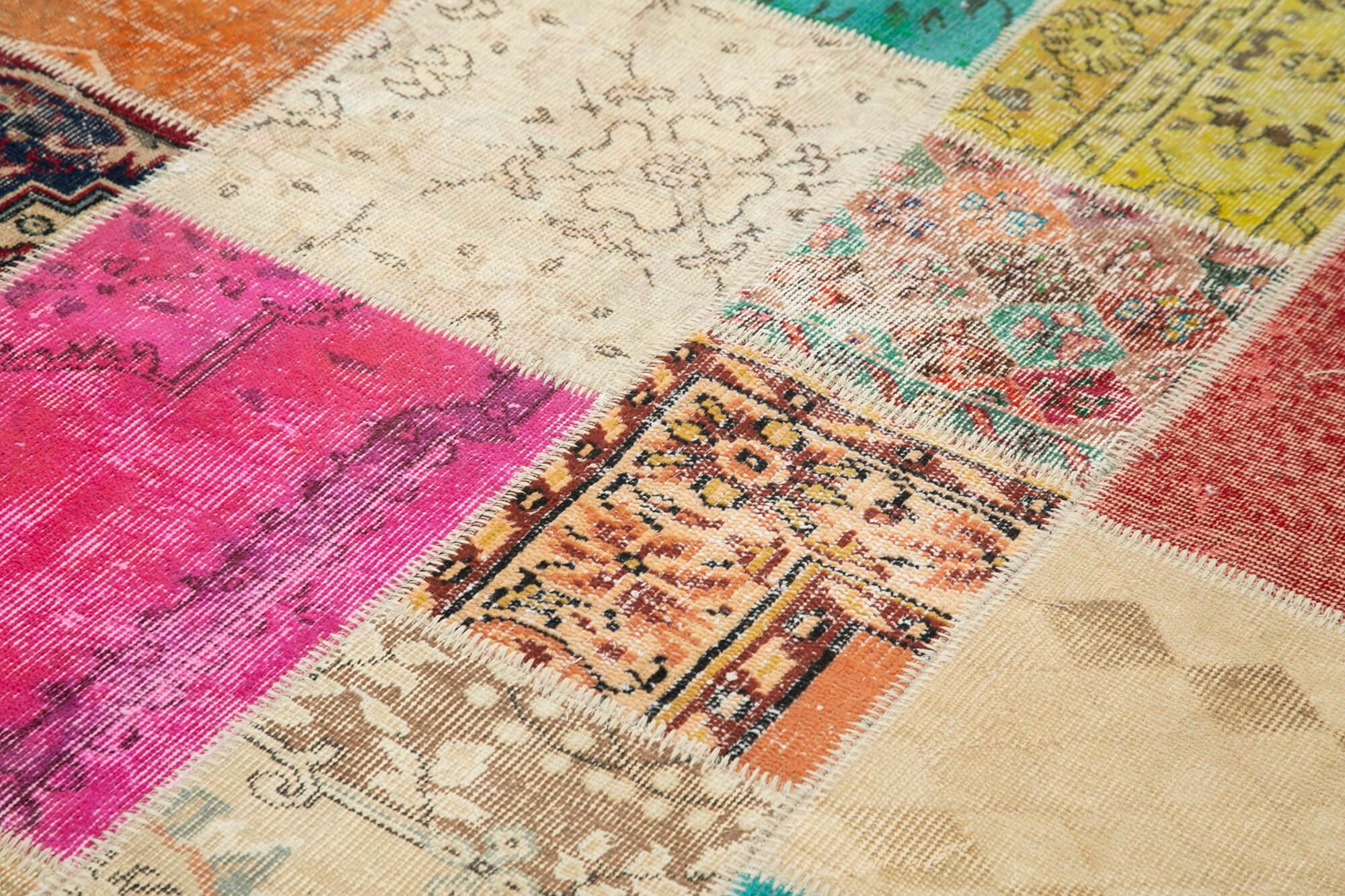 Kırk Yama Pembe Patchwork Pamuk Yün El Dokuma Halısı 208x296 Agacan