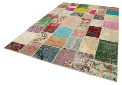 Kırk Yama Pembe Patchwork Pamuk Yün El Dokuma Halısı 210x300 Agacan