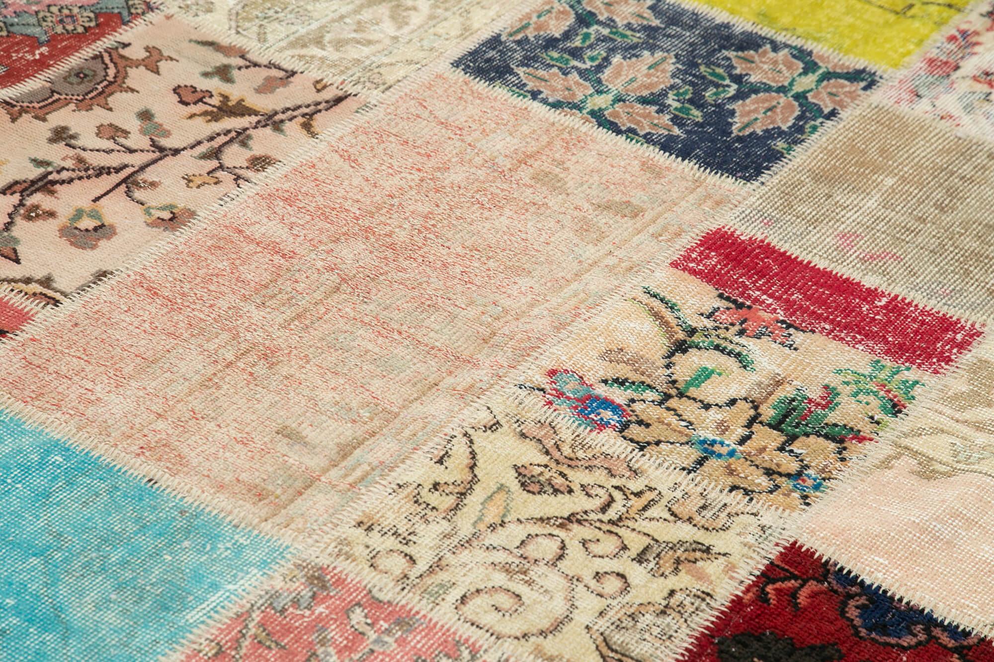 Kırk Yama Pembe Patchwork Pamuk Yün El Dokuma Halısı 210x300 Agacan
