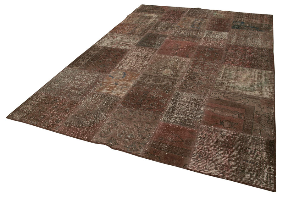 Kırk Yama Kahverengi Patchwork Pamuk Yün El Dokuma Halısı 204x301 Agacan