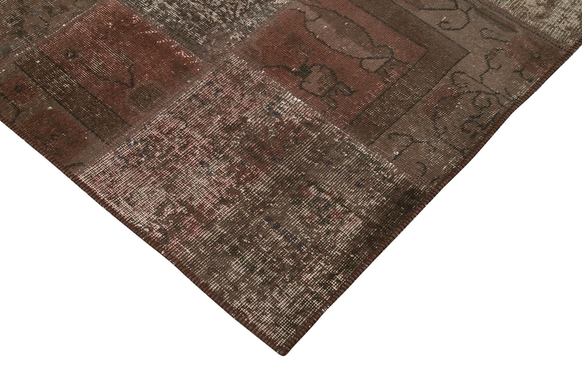 Kırk Yama Kahverengi Patchwork Pamuk Yün El Dokuma Halısı 204x301 Agacan