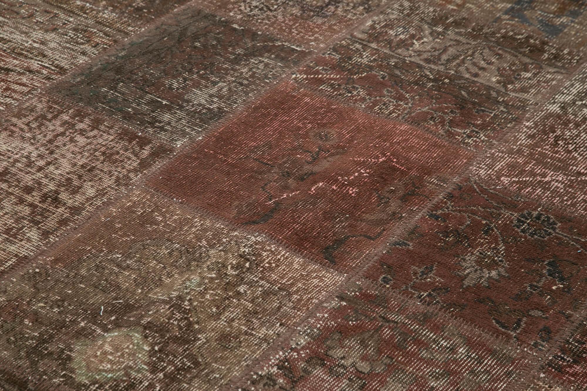 Kırk Yama Kahverengi Patchwork Pamuk Yün El Dokuma Halısı 204x301 Agacan