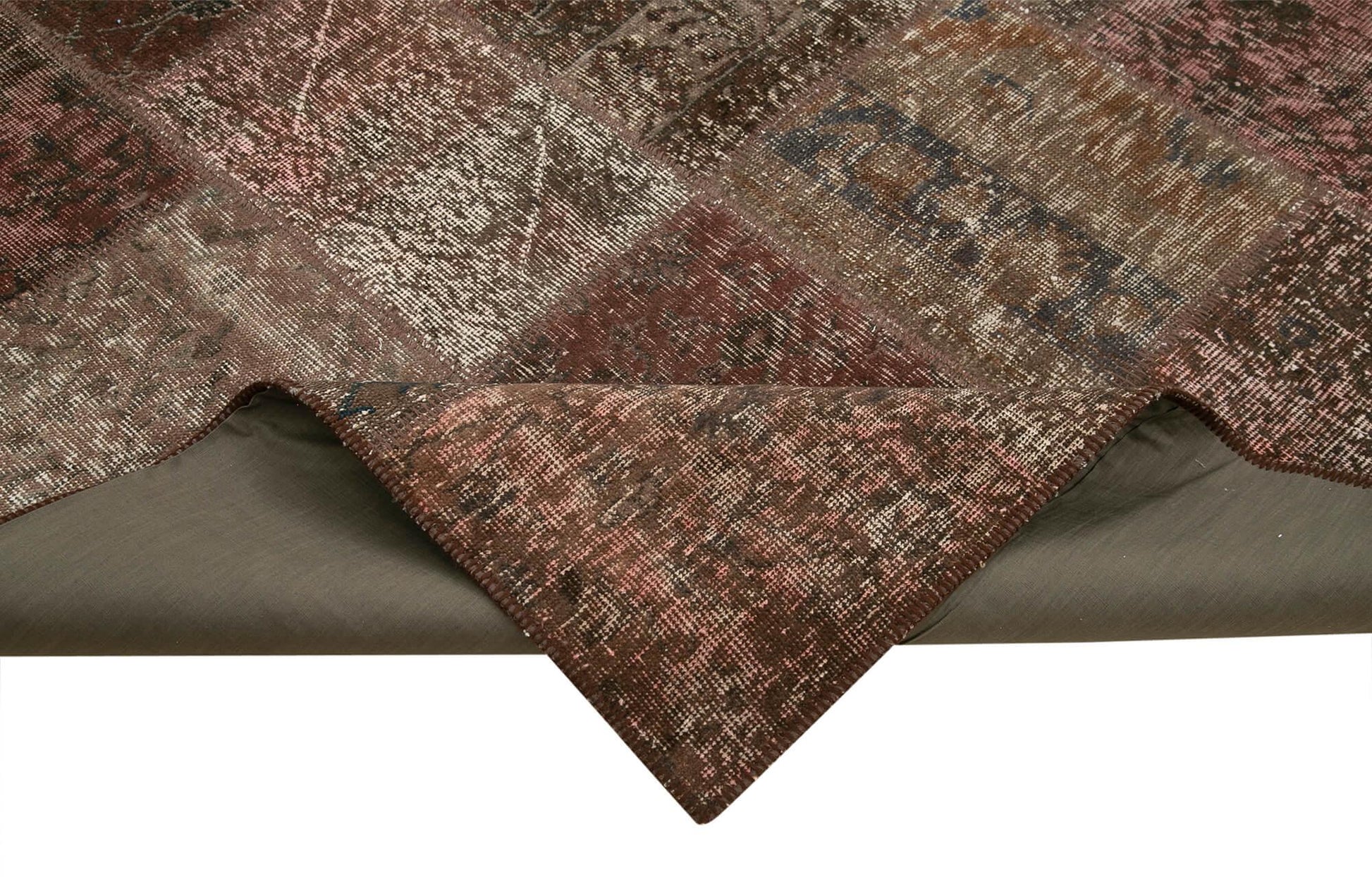 Kırk Yama Kahverengi Patchwork Pamuk Yün El Dokuma Halısı 204x301 Agacan