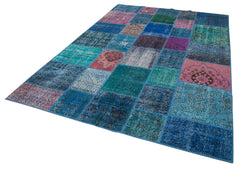 Kırk Yama Mavi Patchwork Pamuk Yün El Dokuma Halısı 204x300 Agacan