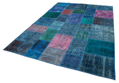 Kırk Yama Mavi Patchwork Pamuk Yün El Dokuma Halısı 202x300 Agacan