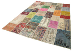 Kırk Yama Pembe Patchwork Pamuk Yün El Dokuma Halısı 209x298 Agacan