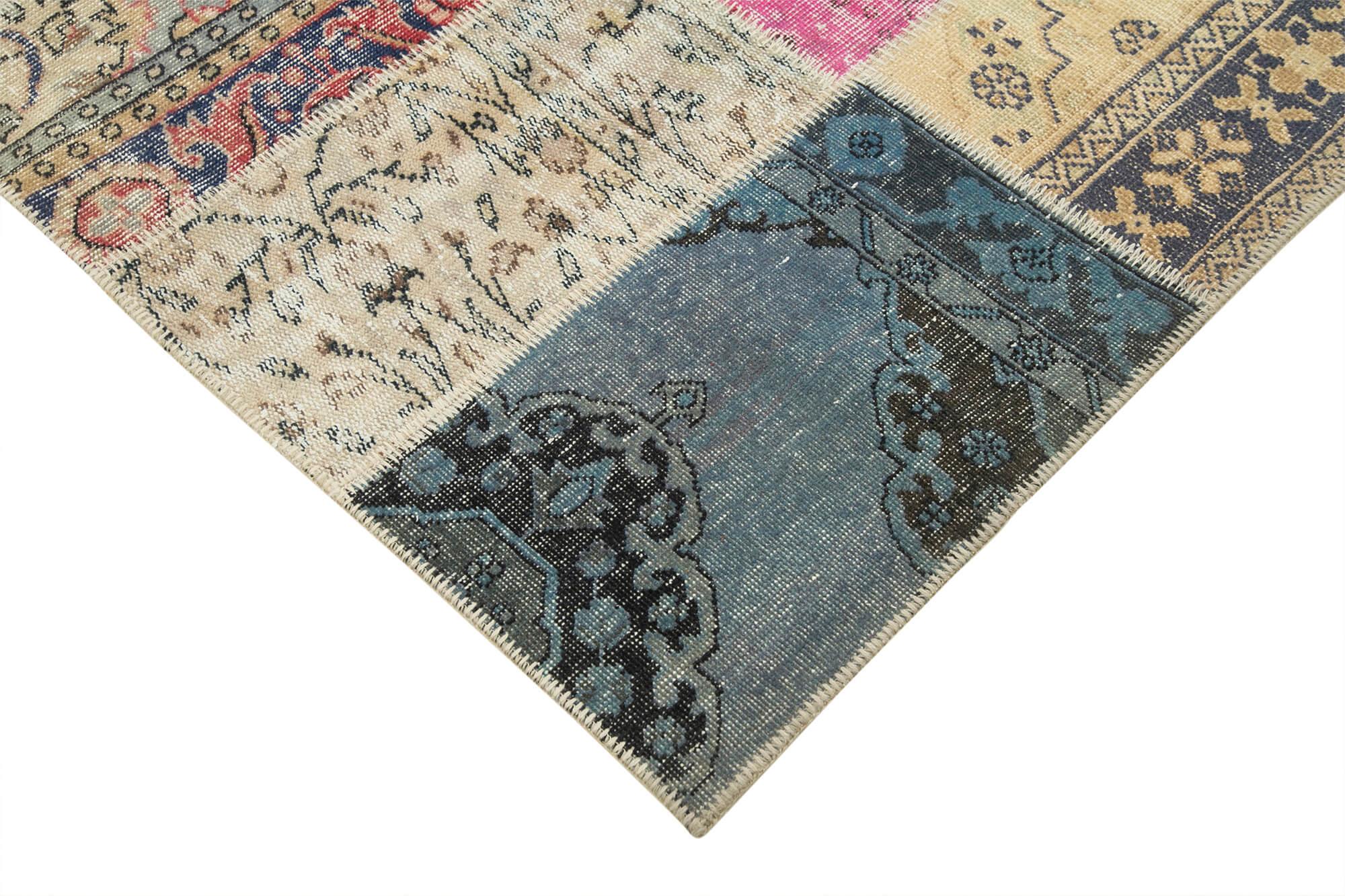 Kırk Yama Pembe Patchwork Pamuk Yün El Dokuma Halısı 209x298 Agacan