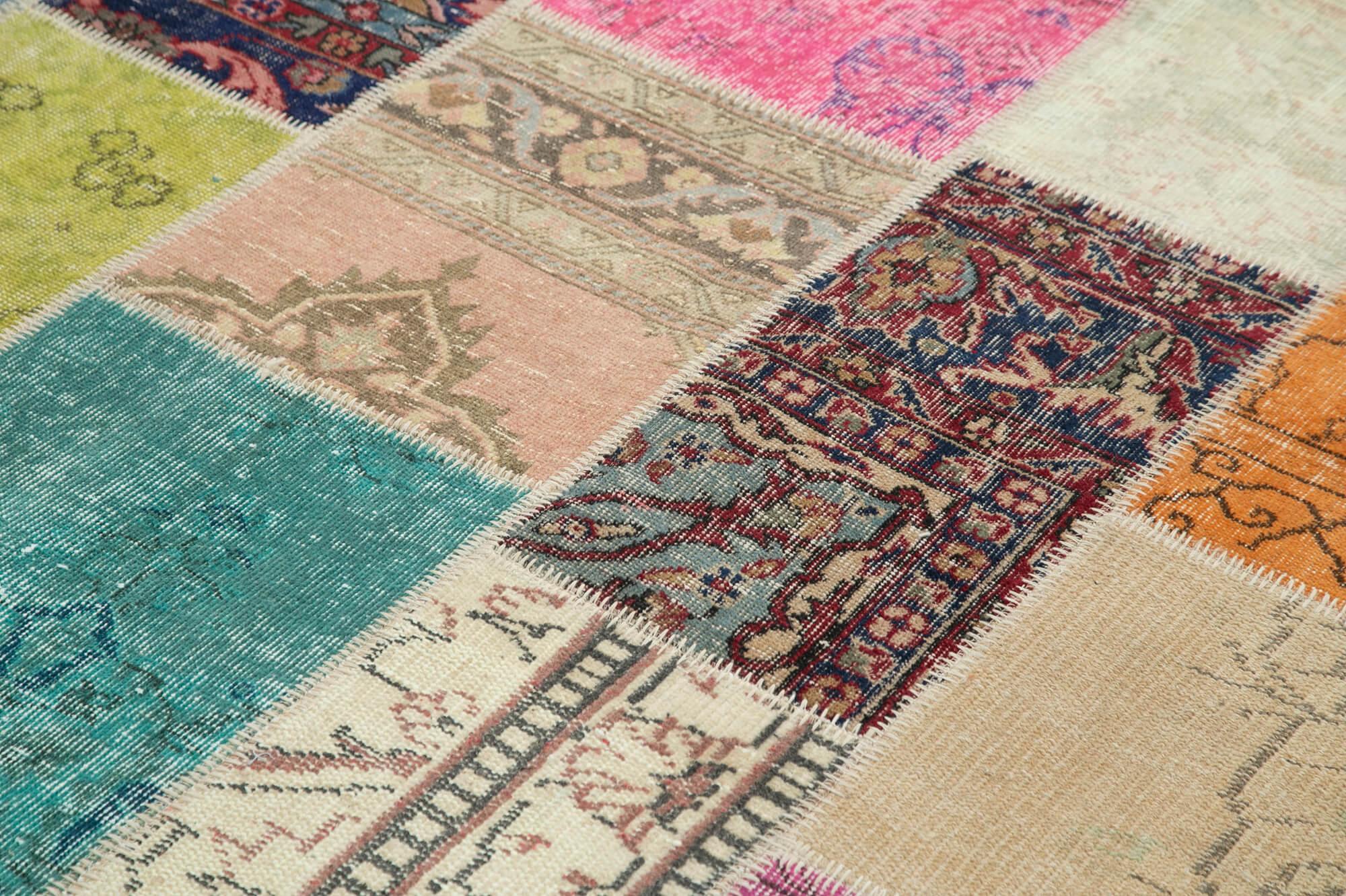 Kırk Yama Pembe Patchwork Pamuk Yün El Dokuma Halısı 209x298 Agacan