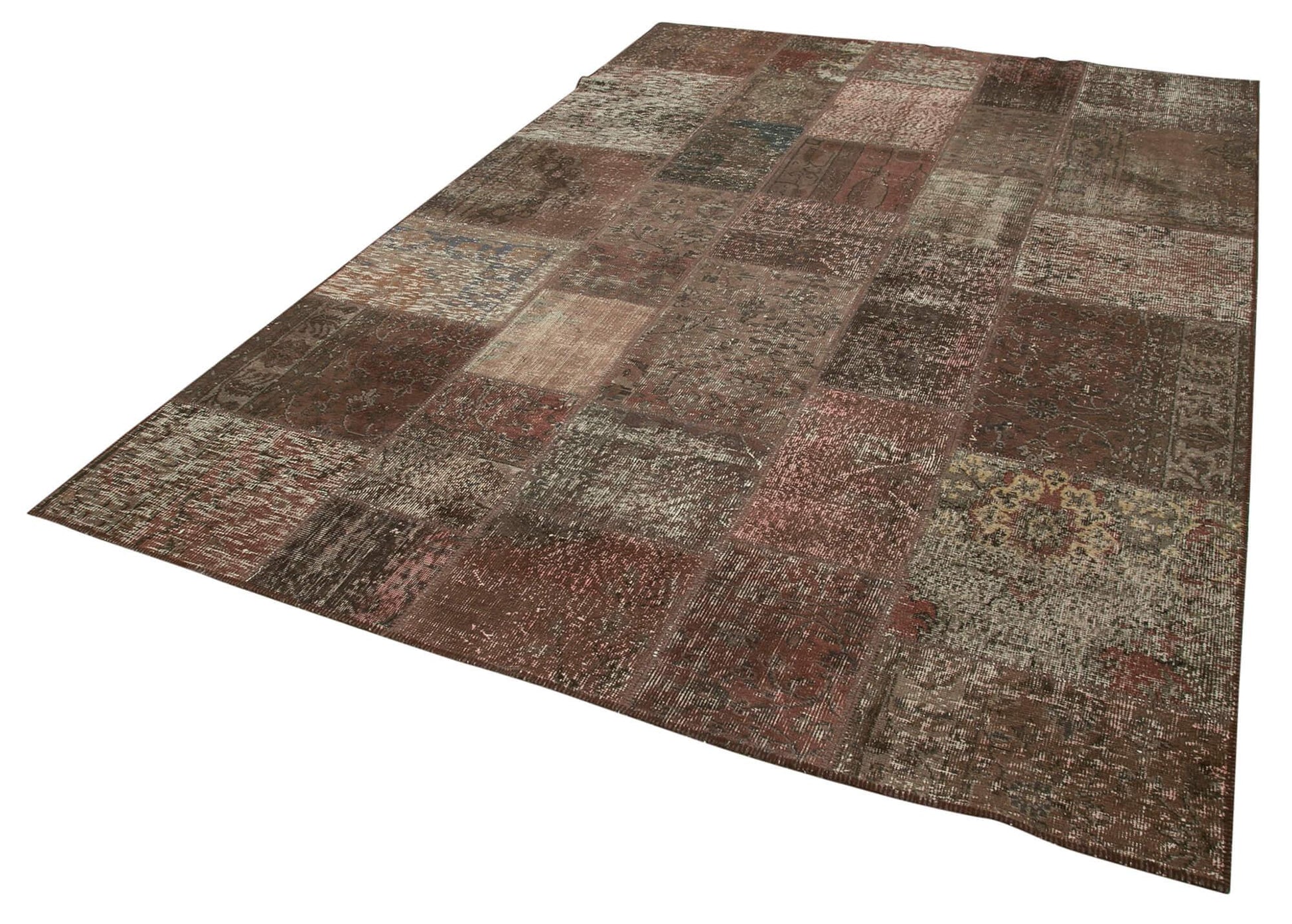 Kırk Yama Kahverengi Patchwork Pamuk Yün El Dokuma Halısı 203x300 Agacan
