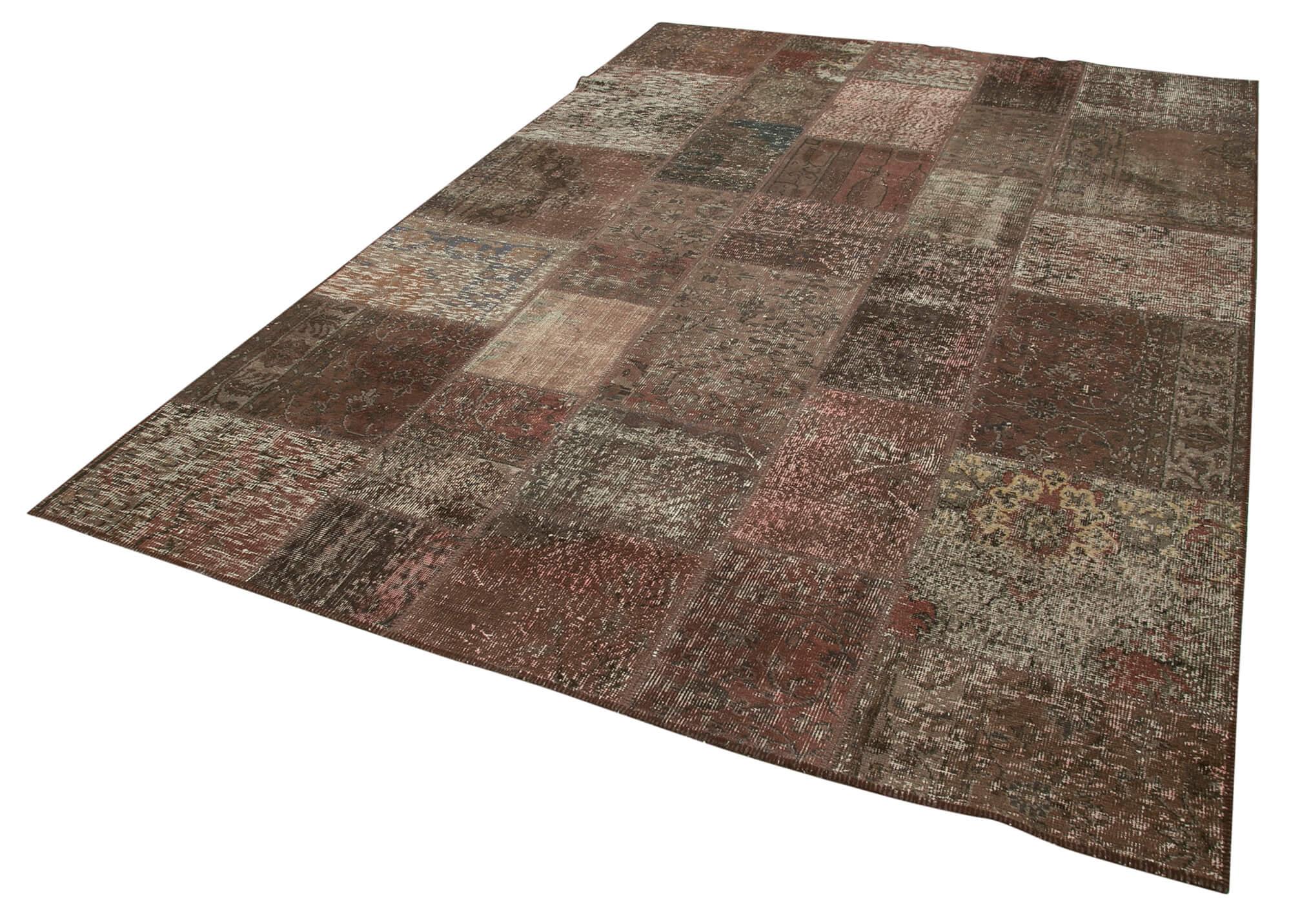 Kırk Yama Kahverengi Patchwork Pamuk Yün El Dokuma Halısı 203x300 Agacan
