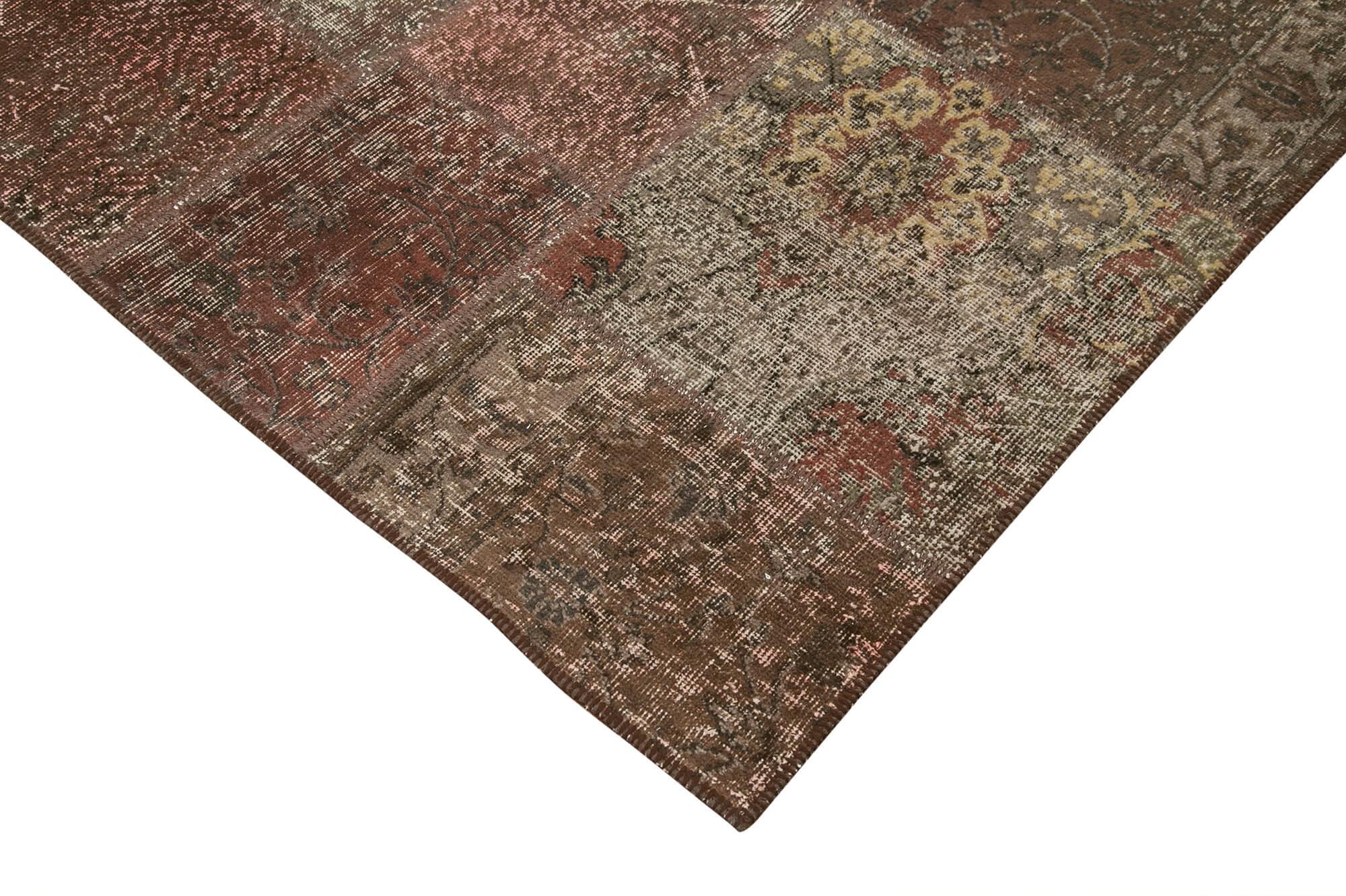 Kırk Yama Kahverengi Patchwork Pamuk Yün El Dokuma Halısı 203x300 Agacan
