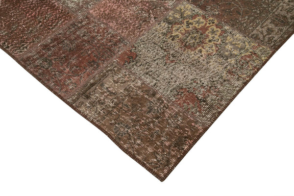 Kırk Yama Kahverengi Patchwork Pamuk Yün El Dokuma Halısı 203x300 Agacan