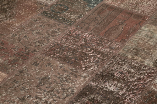 Kırk Yama Kahverengi Patchwork Pamuk Yün El Dokuma Halısı 203x300 Agacan