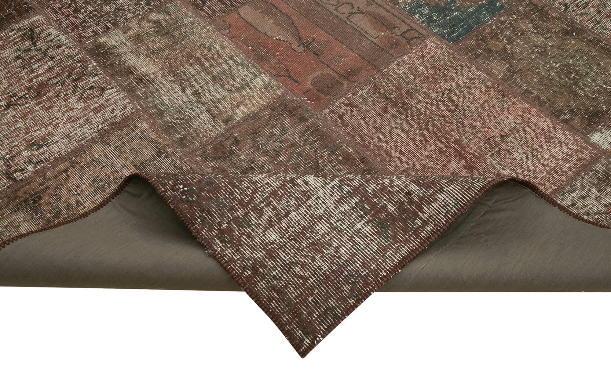 Kırk Yama Kahverengi Patchwork Pamuk Yün El Dokuma Halısı 203x300 Agacan