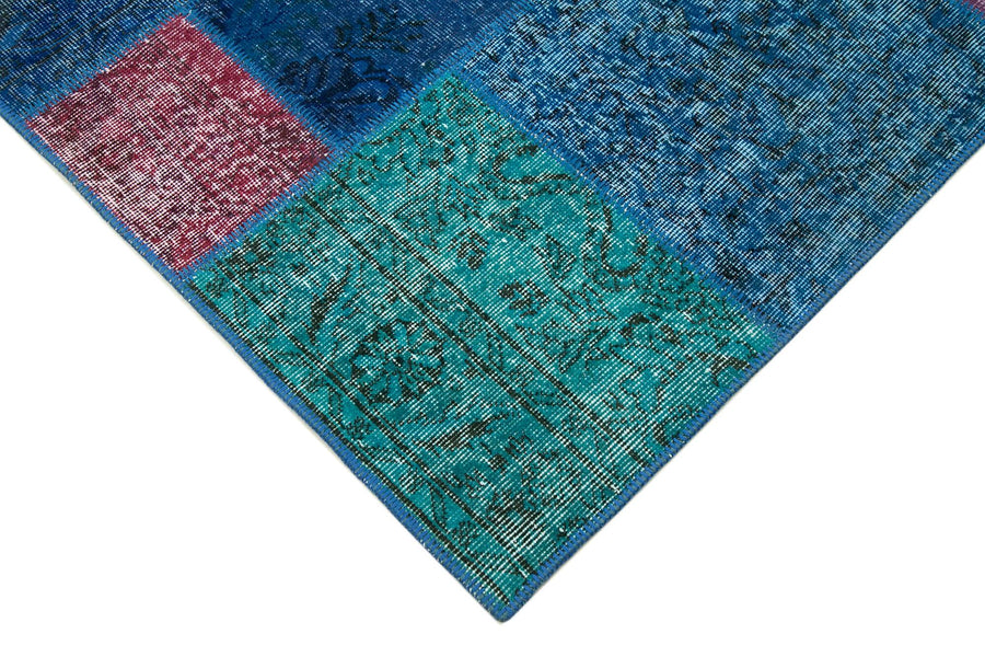 Blue Turquoise Hand-Woven Wool Patchwork Rug 203x300 cm 24038 – in the living room