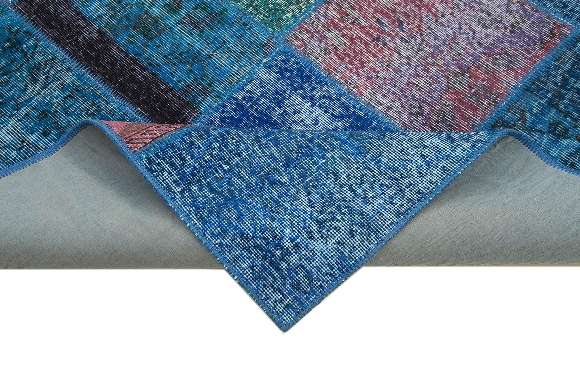 Kırk Yama Mavi Patchwork Pamuk Yün El Dokuma Halısı 203x300 Agacan