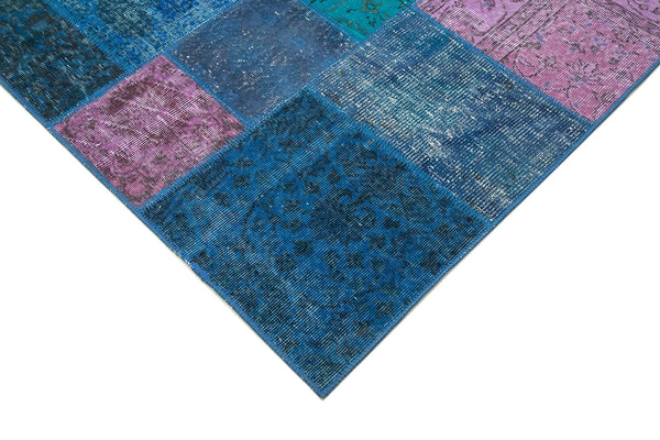 Kırk Yama Mavi Patchwork Pamuk Yün El Dokuma Halısı 203x300 Agacan