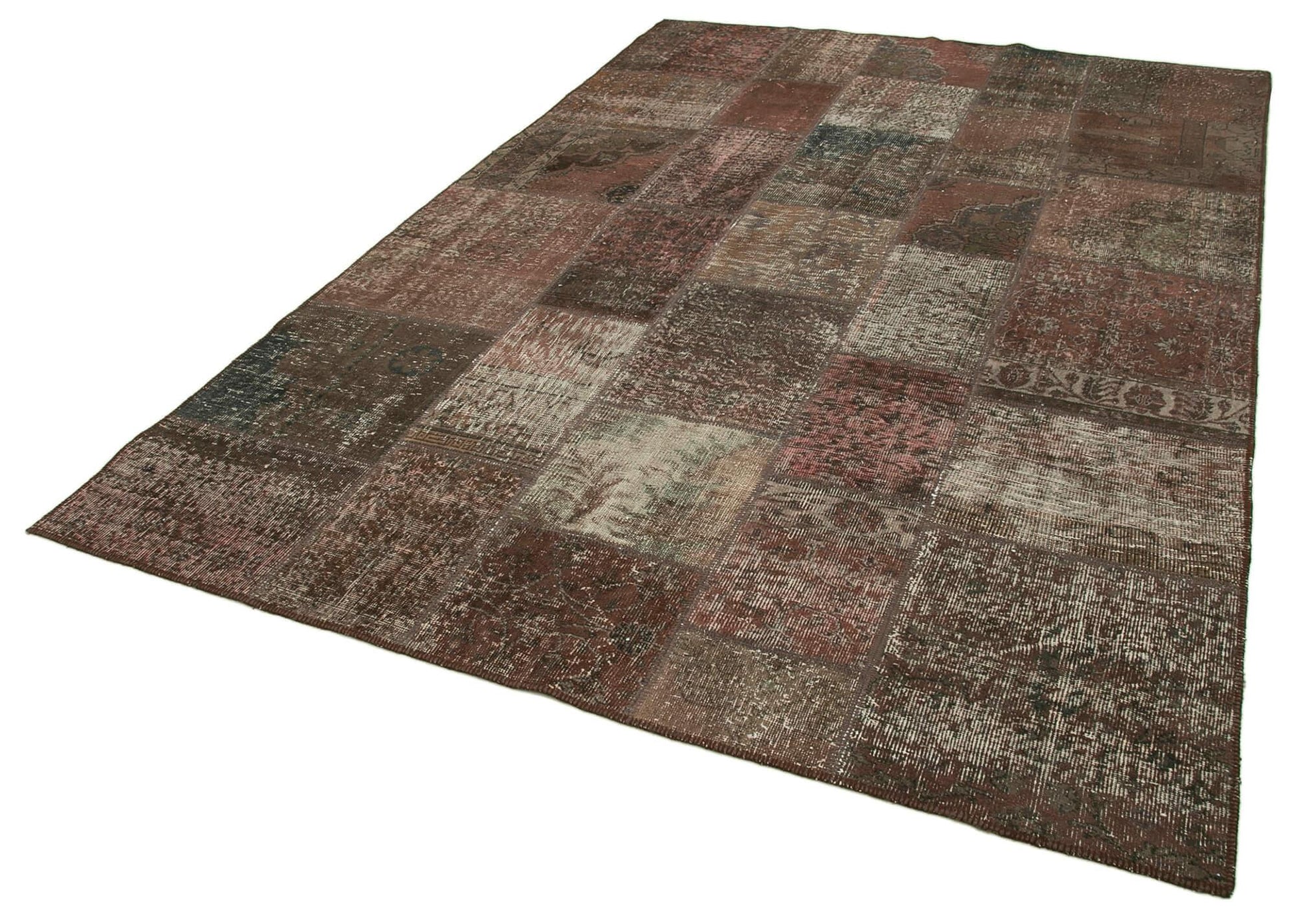 Kırk Yama Kahverengi Patchwork Pamuk Yün El Dokuma Halısı 201x296 Agacan