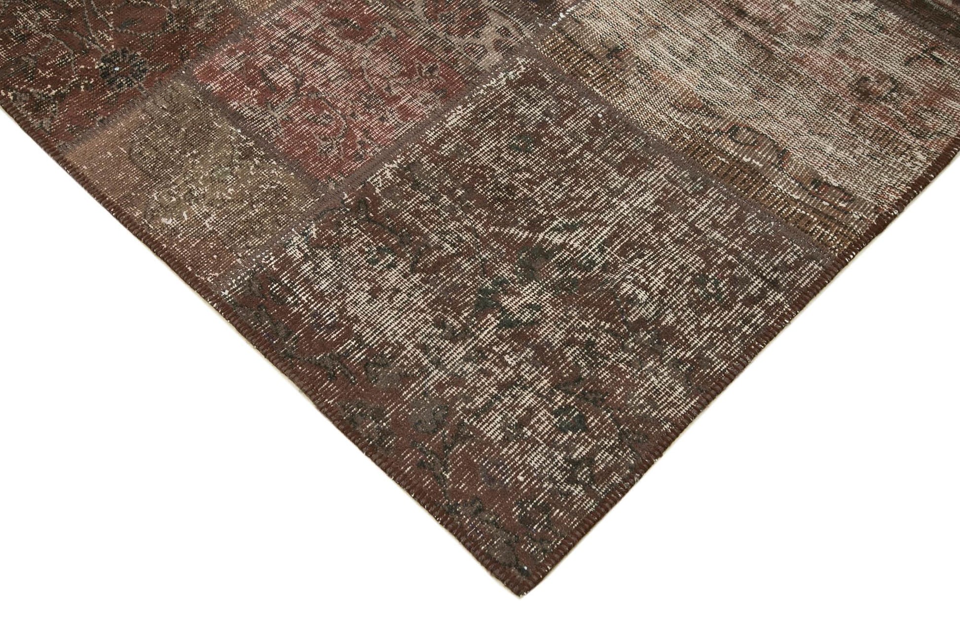 Kırk Yama Kahverengi Patchwork Pamuk Yün El Dokuma Halısı 201x296 Agacan