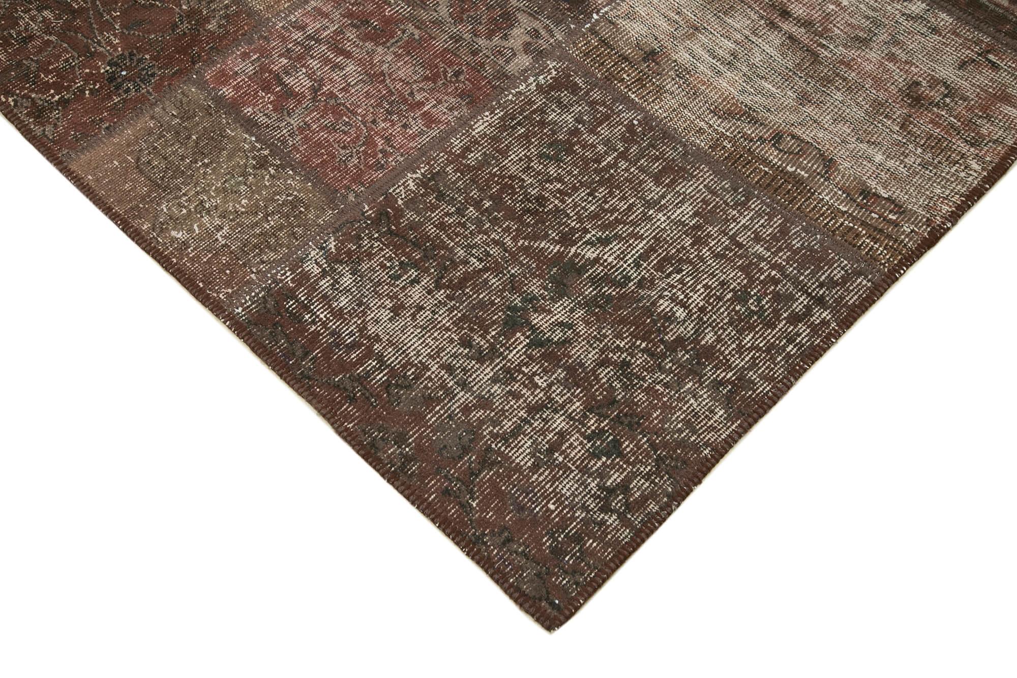 Kırk Yama Kahverengi Patchwork Pamuk Yün El Dokuma Halısı 201x296 Agacan