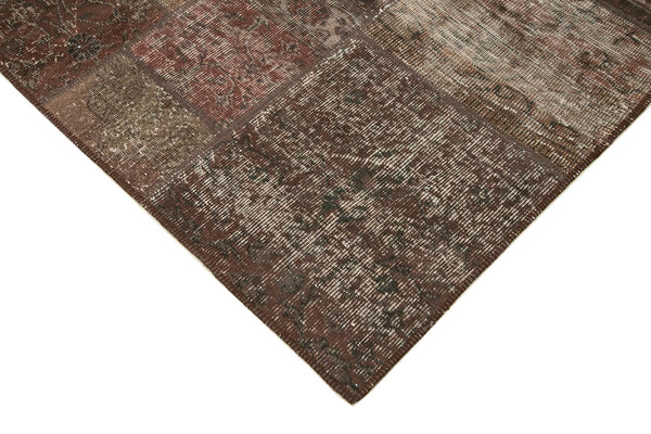 Kırk Yama Kahverengi Patchwork Pamuk Yün El Dokuma Halısı 201x296 Agacan