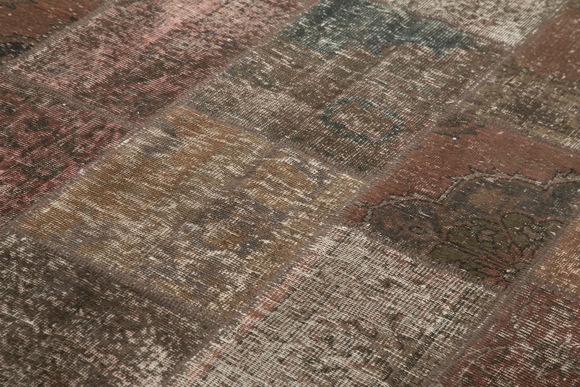 Kırk Yama Kahverengi Patchwork Pamuk Yün El Dokuma Halısı 201x296 Agacan