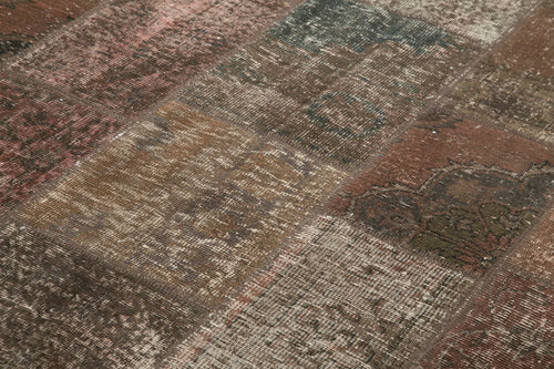 Kırk Yama Kahverengi Patchwork Pamuk Yün El Dokuma Halısı 201x296 Agacan