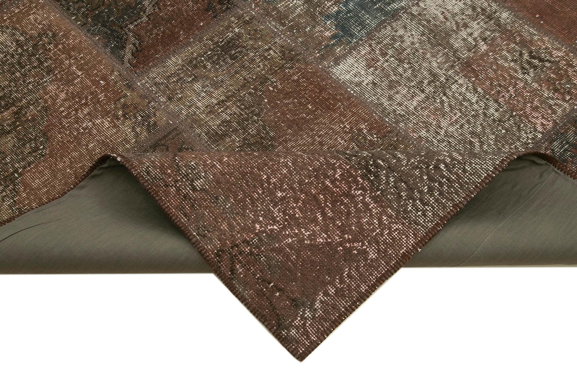 Kırk Yama Kahverengi Patchwork Pamuk Yün El Dokuma Halısı 201x296 Agacan